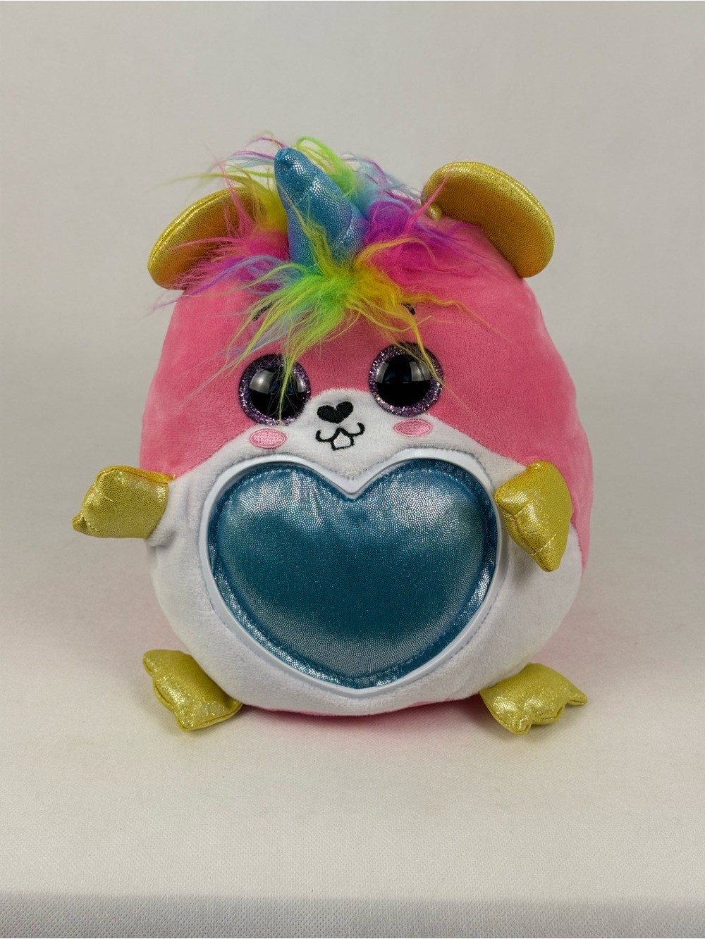 ZURU Rainbocorns Pink Unicorn Plush 8” Rainbow Hair Blue Heart Stuffed Toy